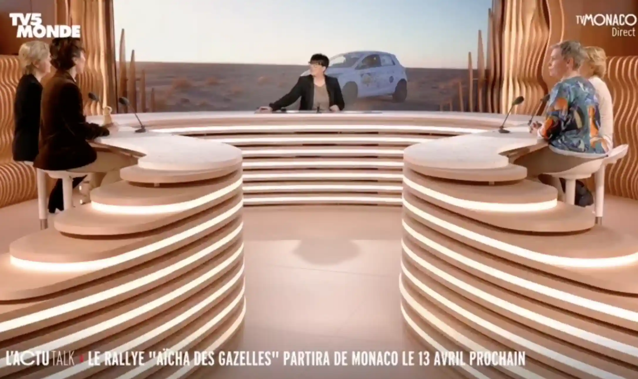 TV Monaco interview Nadege et Laurence avant le départ pour le rallye des Gazelles