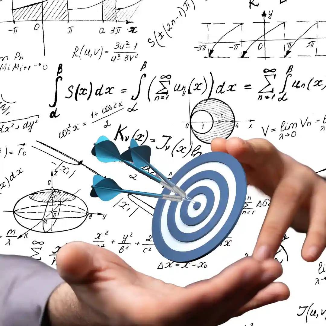 L'intention représentée par une cible et des flechettes ainsi qu'une serie de formules mathematiques